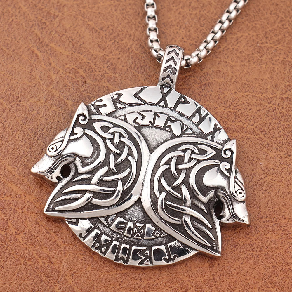 Classic Viking Fenrir Wolf Pendant Vintage Stainless Steel Nordic Rune Necklaces for Men Gift Fashion Charm Scandinavian Jewelry