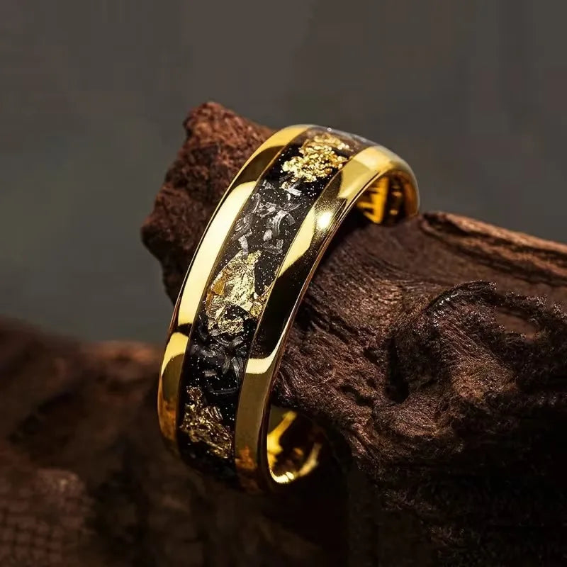 Fashion 8MM Gold Color Stainless Steel Rings For Men Domed Red and Blue Stone Inlay Rings Wedding Engagement Jewelry Gift