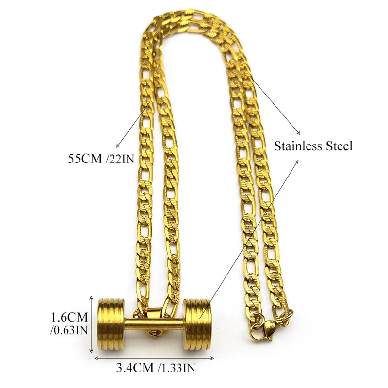 Gym Dumbbell Pendant Necklace for Women Men Stainless Steel Gold Silver Color Muscular Men Fitness Leisure Sports Chain Jewelry