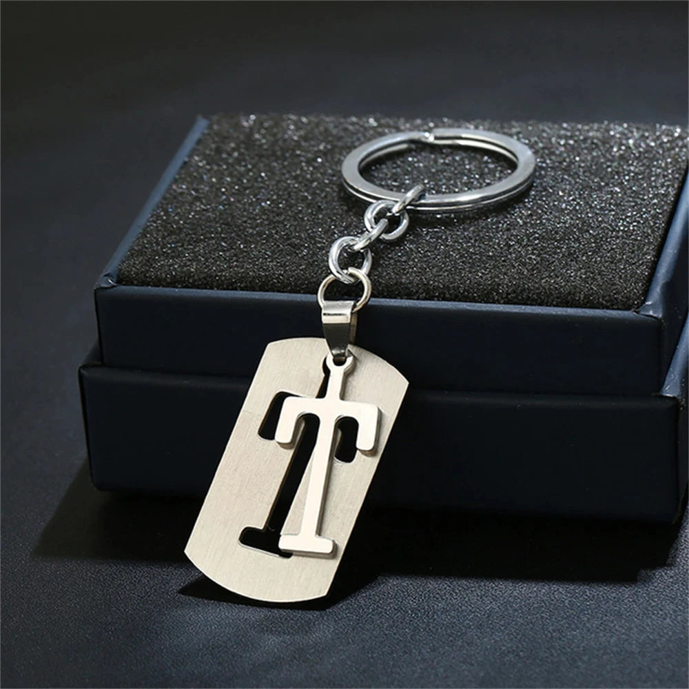 NEW DIY Stainless Steel A-Z Letters key Chain Charm 26 Letters KeyChain Men Women keychain Couple gift Jewelry Car Key Ring 4010-T