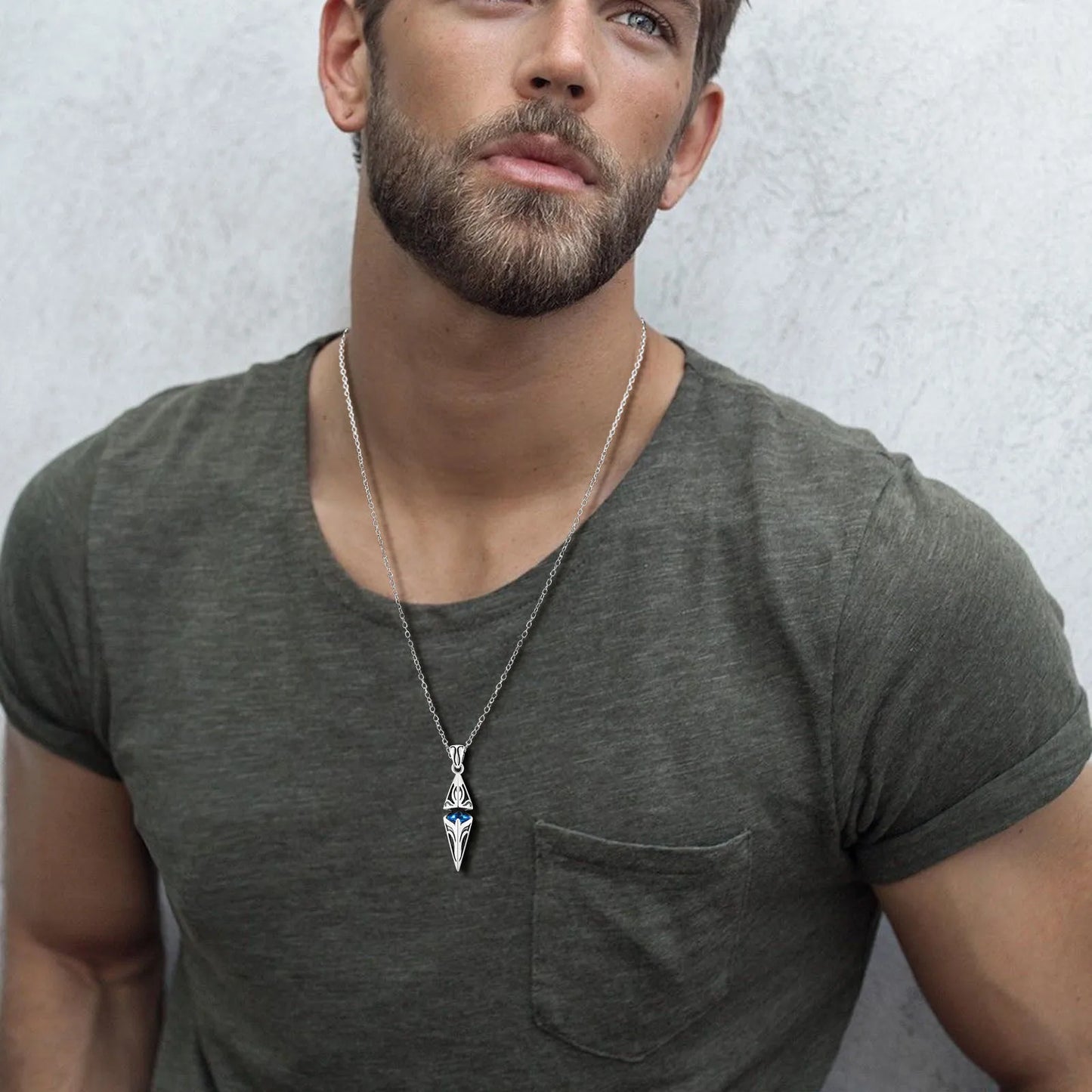 Stylish Blue Stone Man Necklaces Stainless Steel Jewelry Cube  Pendant Collar Birthday Party Dad Boyfriend Valentine Gifts