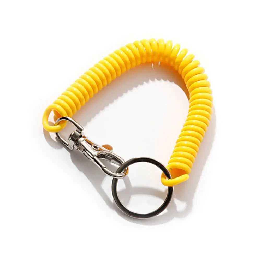 18cm Spiral Elastic Spring Rope Keychain Key Ring Metal Carabiner For Outdoor Anti-lost Phone Spring Key Cord Clasp Hook yellow