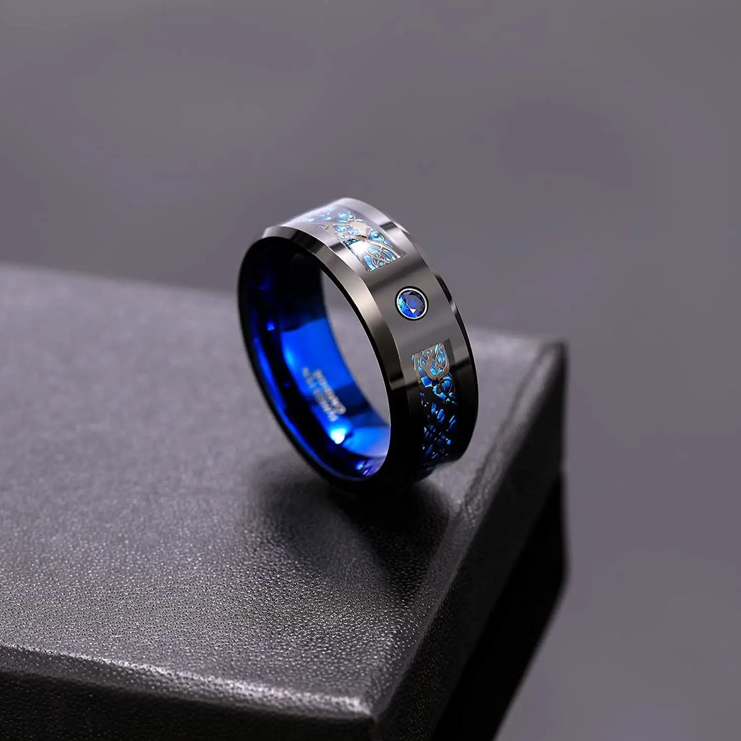 Simple 8mm Purple Stainless Steel Rings For Men Women Purple Matte Finish Beveled Polished Edge Men Rings Wedding Band Jewelry