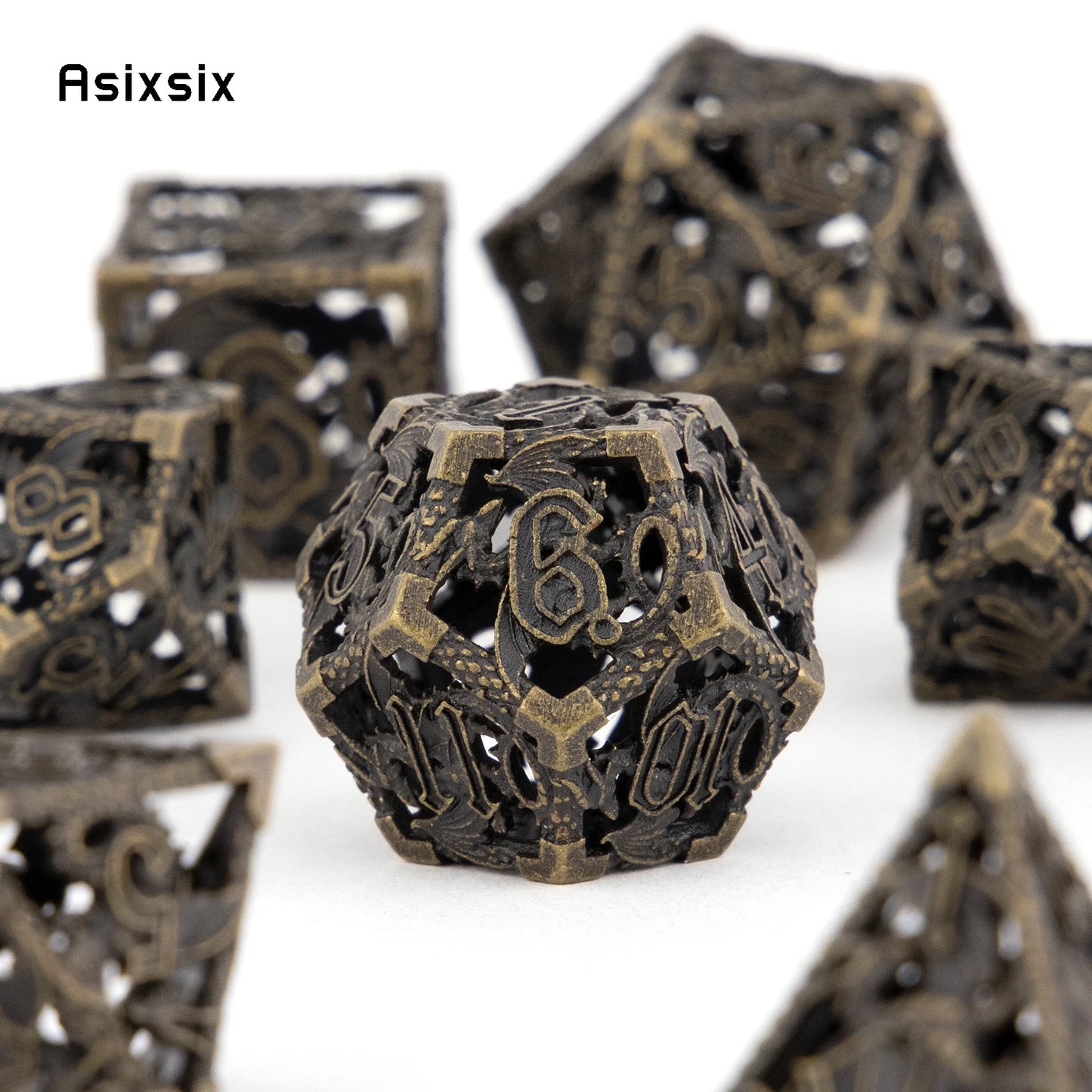 7 Pcs Black Flying Dragon Metal Dice Hollow Metal Polyhedral Dice Set Suitable for Role-Playing RPG Board Game Card Game