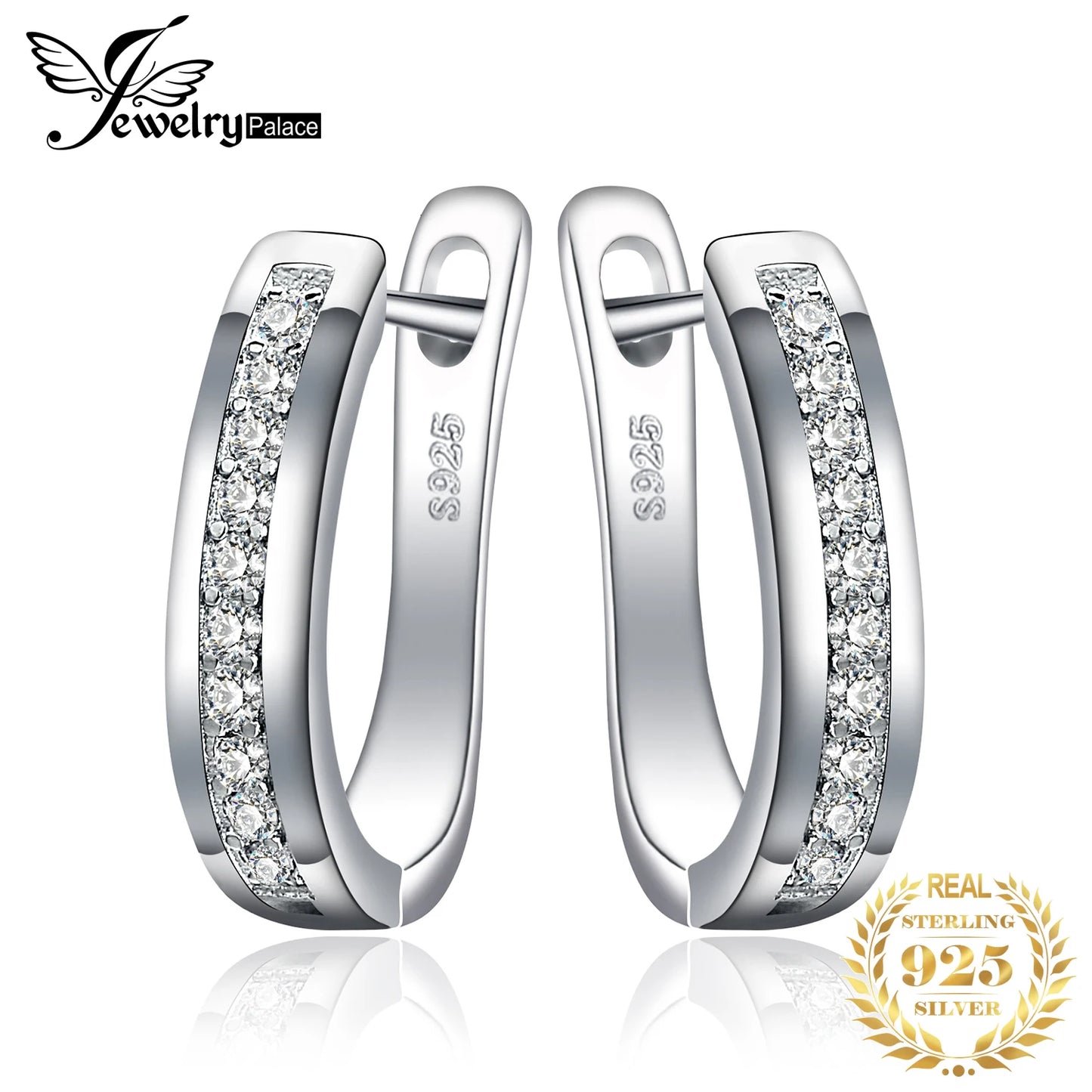 JewelryPalace Channel Eternity 925 Sterling Silver Cubic Zirconia Fashion Clip Earrings for Women