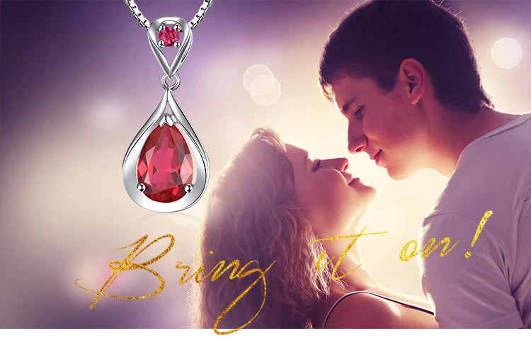 JewelryPalace Water Drop 3.8ct Created Ruby 925 Sterling Silver Pendant Necklace for Women No Chain