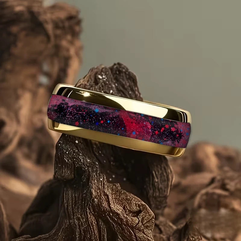 Fashion Dynamic Color Green Gradient Nebula Rings, 8mm Cosmic Starry Sky Stainless Steel Men Ring, Wedding Band Jewelry