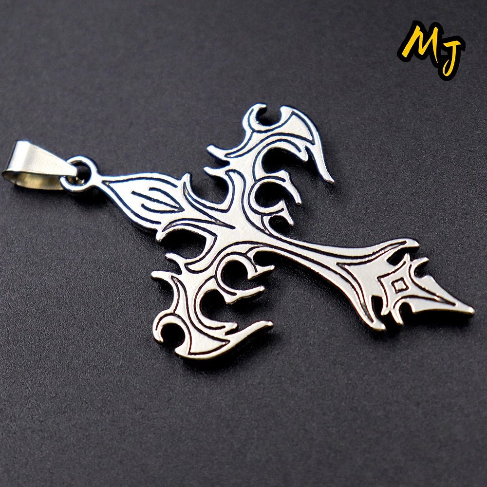 Vintage Men's Gothic Flame Cross Pendant Necklace Alloy Motorcycle Club Gothic  DragonEnwined Skull Cross Halloween Jewelry Gift