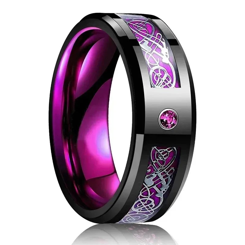 Fashion 8mm Men Stainless Steel Rings Inlaid Black Blue Red Carbon Fiber Rings For Men Wedding Engagement Party Jewelry Gifts