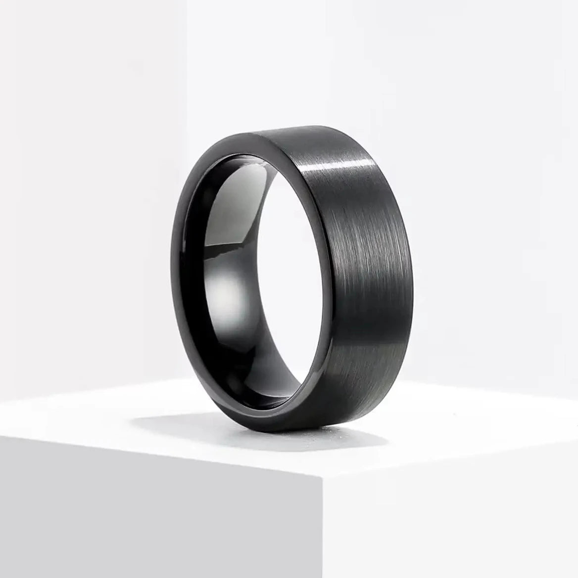 Simple 8mm Men Titanium Stainless Steel Rings Black Brushed Matte Finish Rings For Men Women Wedding Band Jewelry Drop Shipping
