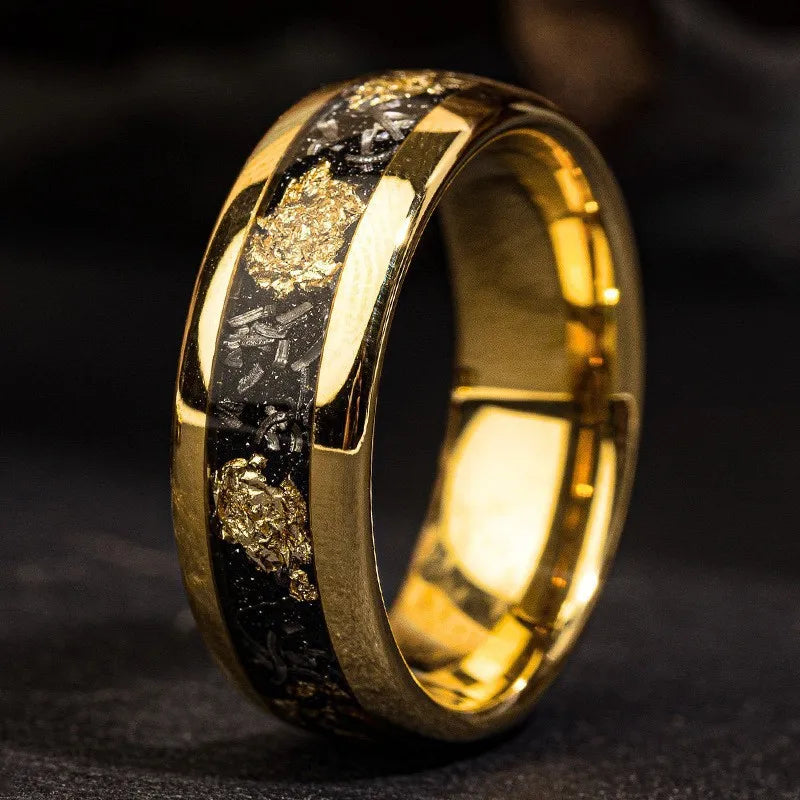 8MM Fashion Stainless Steel Rings Inlay Meteorite Abalone Shell Steel Rings For Men Women Wedding Engagement Band Jewelry Gift