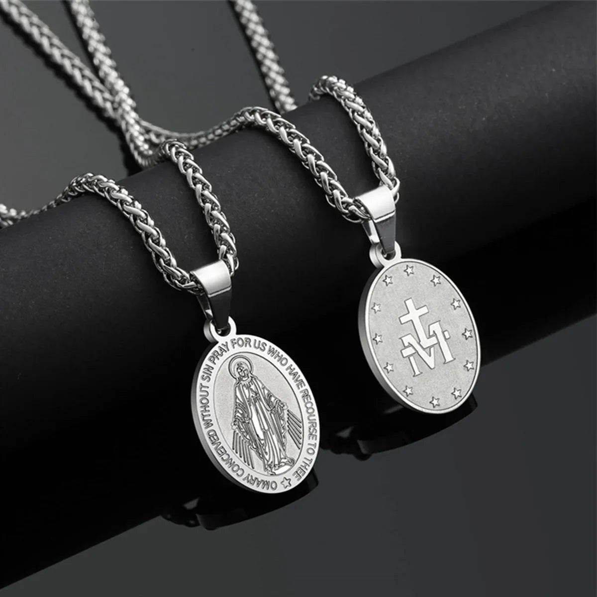 HNSP Virgin Mary Pendant Miraculous Medal Catholic Necklace For Men 316L Stainless Steel Religious Jewelry Gift