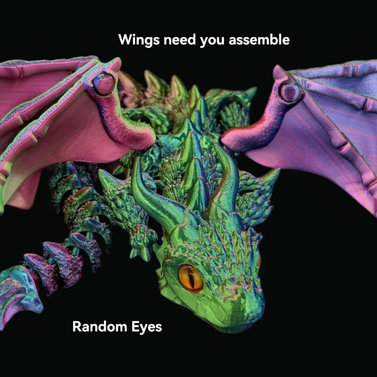 1pc 3D Printed Winged Carriage Dragon Figurine With Random Eyes, Art Deco Resin Dragon Sculpture, Tabletop Animal Theme Decor
