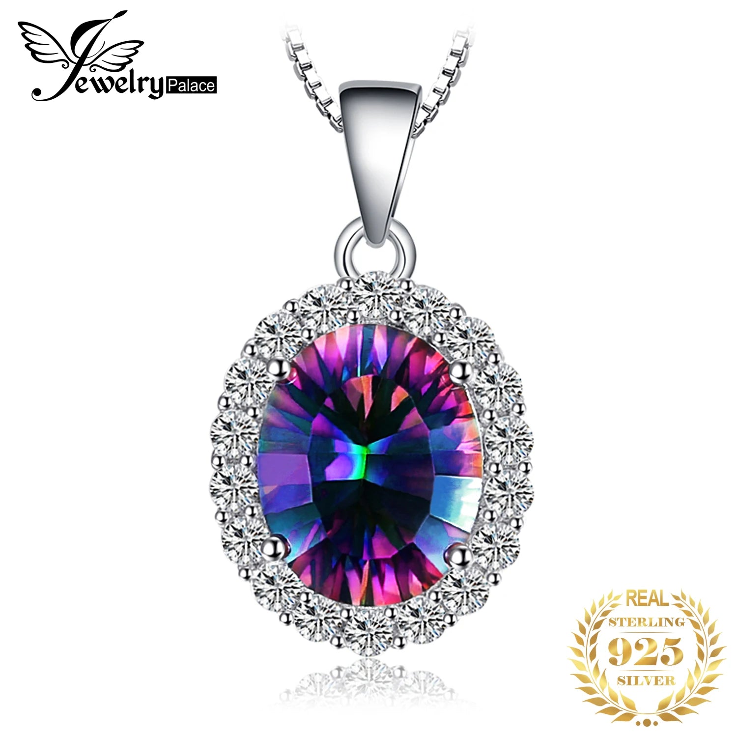 JewelryPalace 2.6ct Natural Mystic Quartz 925 Sterling Silver Pendant Necklace for Woman Trendy Party Gift No Chain New Arrival CHINA