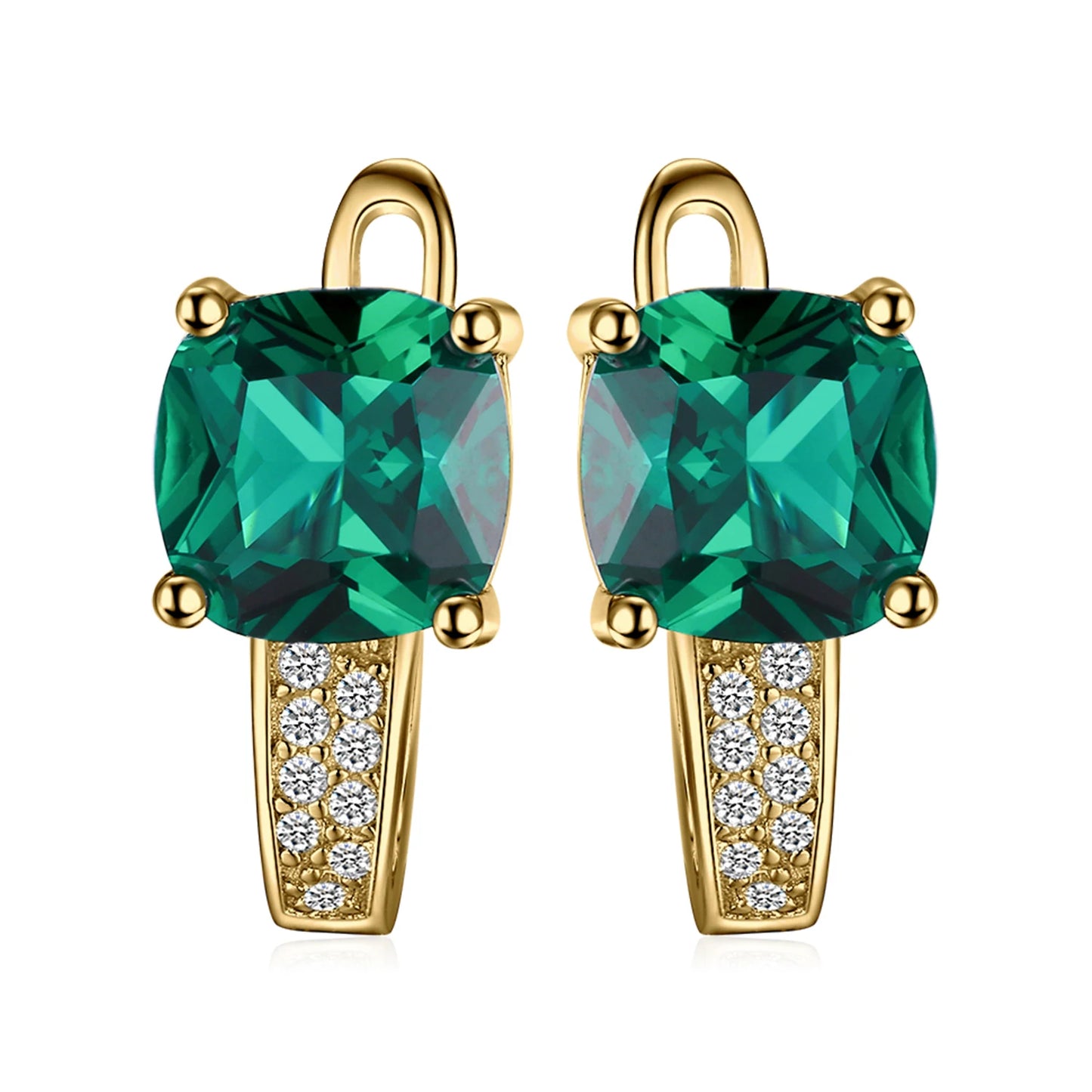 JewelryPalace Cushion Cut Simulated Emerald 925 Sterling Silver Fashion Clip Earrings for Woman Yellow Gold Rose Gold Plated Yellow Gold Plated