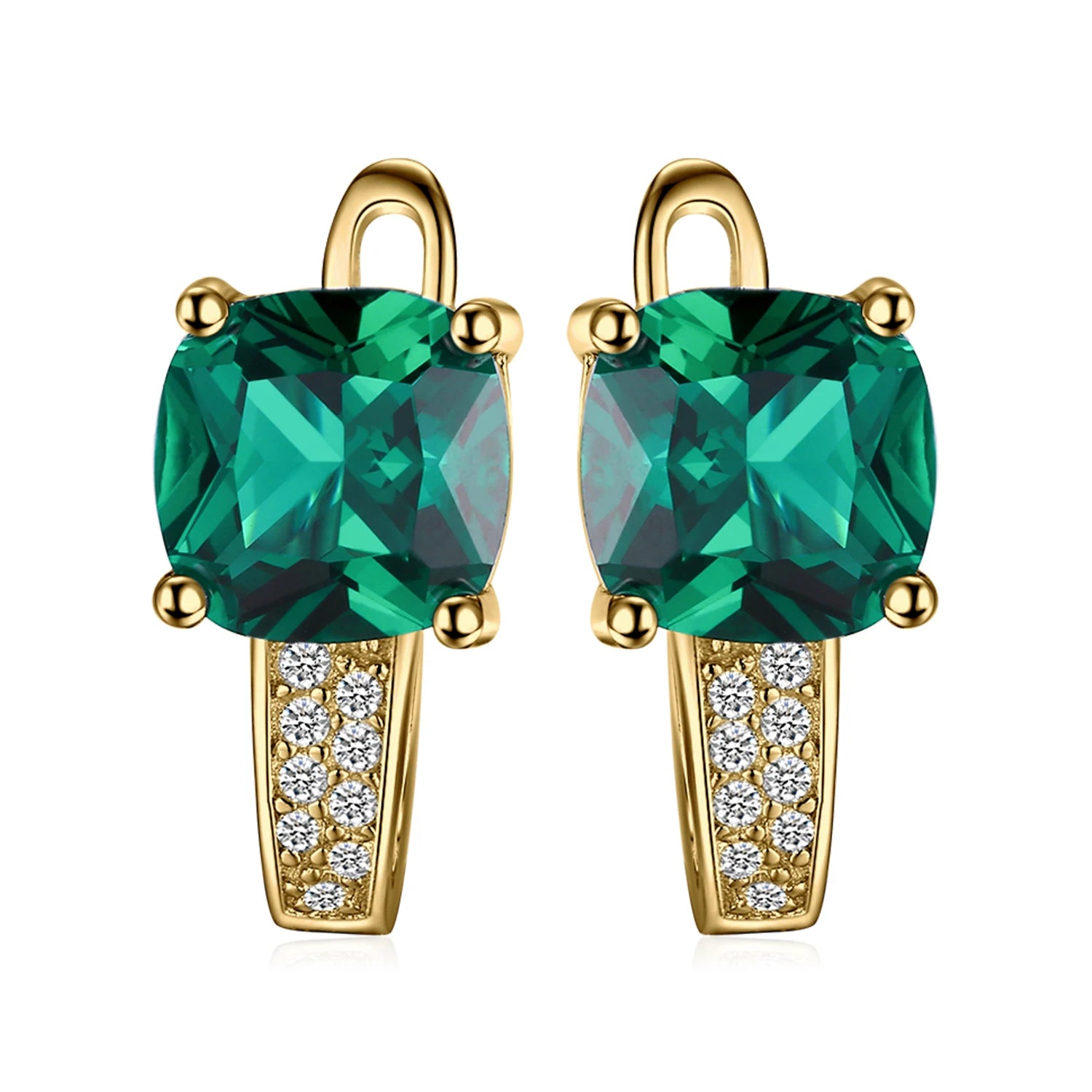 JewelryPalace Cushion Cut Simulated Emerald 925 Sterling Silver Fashion Clip Earrings for Woman Yellow Gold Rose Gold Plated Yellow Gold Plated
