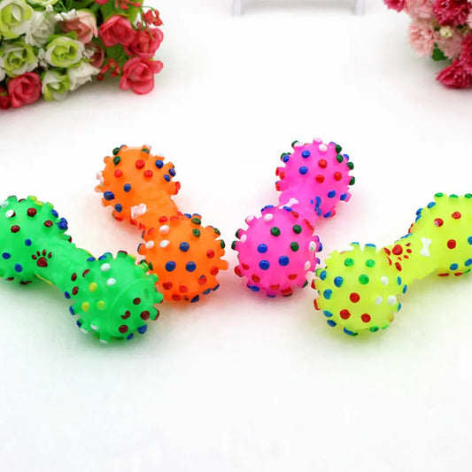 1pcs Pet Dog Cat Puppy Sound Polka Dot Squeaky Toy Rubber Dumbbell Chewing Funny Toy Multicolor Free Size