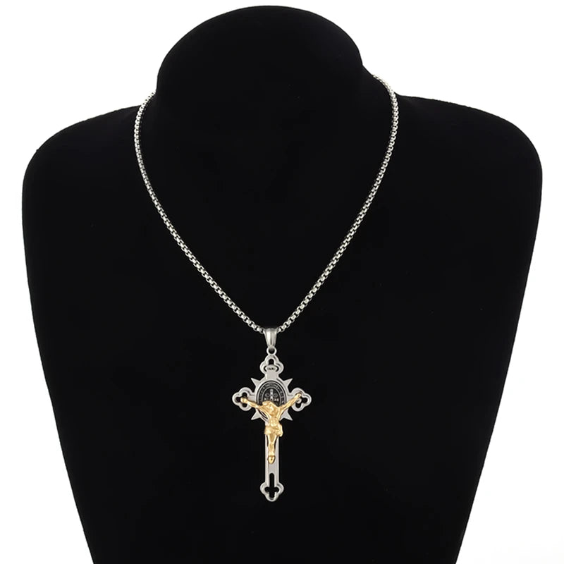 Italian Christian Saint St. Benedict Cross Stainless Steel Necklace Pendant Men and Women Religion Catholic Jesus Amulet Jewelry