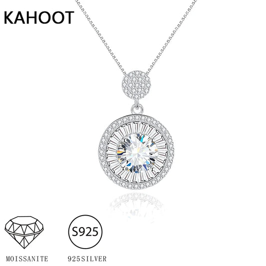 S925 sterling silver 2 carat moissanite diamond necklace round pendant versatile high-end daily wear gift for girlfriend