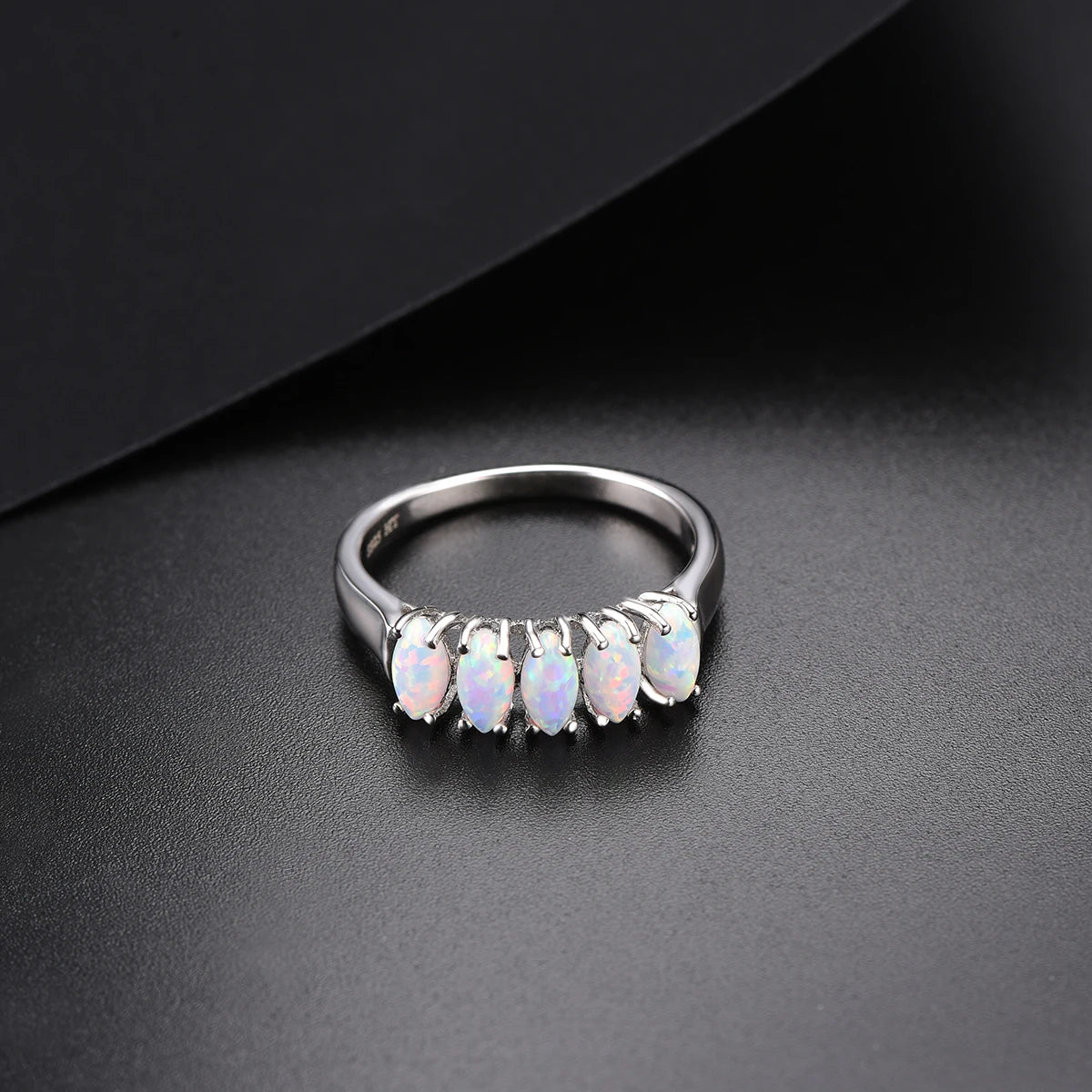 Lab Opal 925 Sterling Silver Ring 0.75 Carat Genuine Gemstone Anniversary Gift Simple Style Fine Jewelry