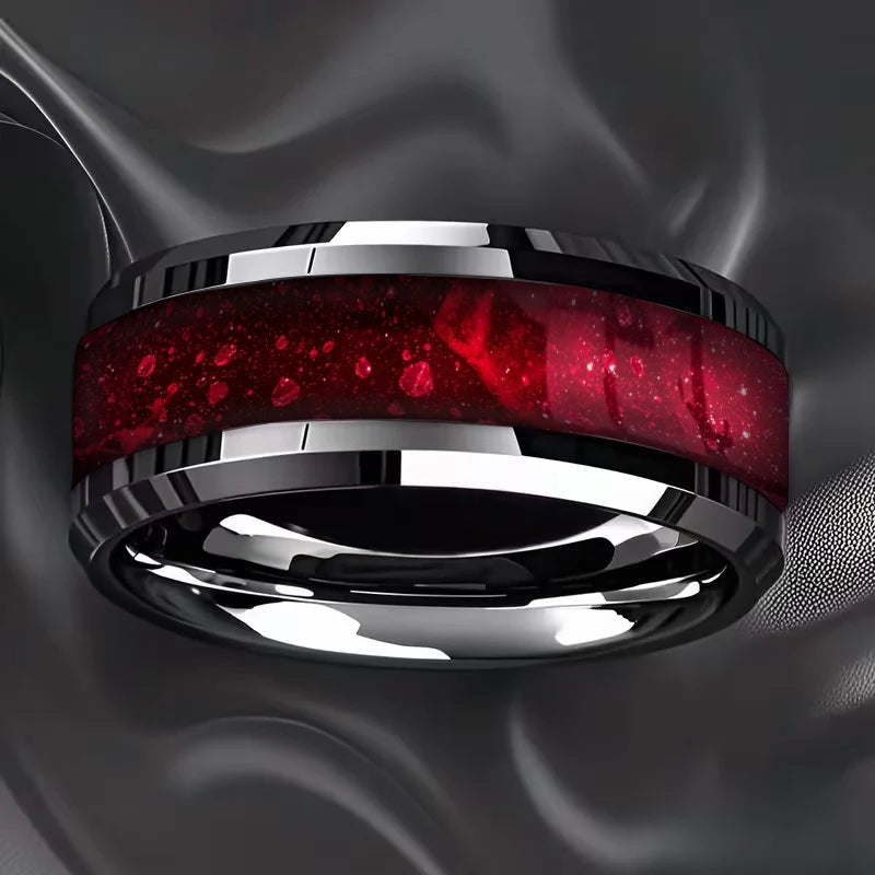 Fashion Men Stainless Steel Rings, With Purple-Blue Gradient Flame Pattern Inlay Rings for Men Wedding Bands Jewelry Drop Ship