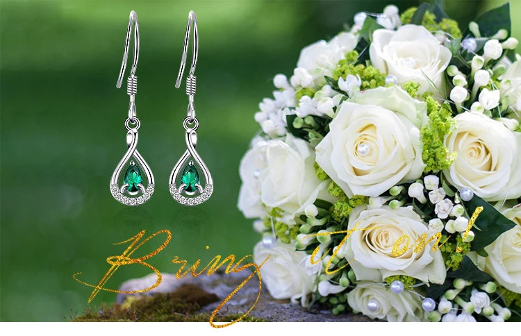 JewelryPalace Pear Simulated Nano Emerald 925 Sterling Silver Drop Earrings for Women Fashion Statement Green Gemstone Jewelry