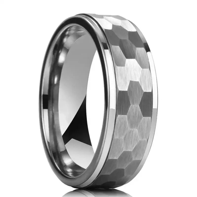 Fashion 8mm Men Stainless Steel Rings Silver Color Hammered Design Multi-Faceted Rings For Men Women Wedding Band Jewelry Gifts