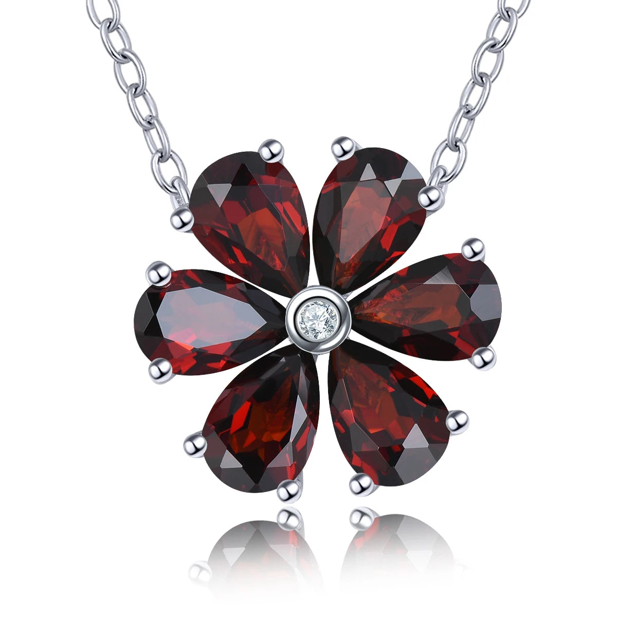 Natural Red Garnet Solid Sterling Silver Necklace 2.68 Carats Genuine Birthstone Romantic Flower Design S925 Fine Jewelry Gifts
