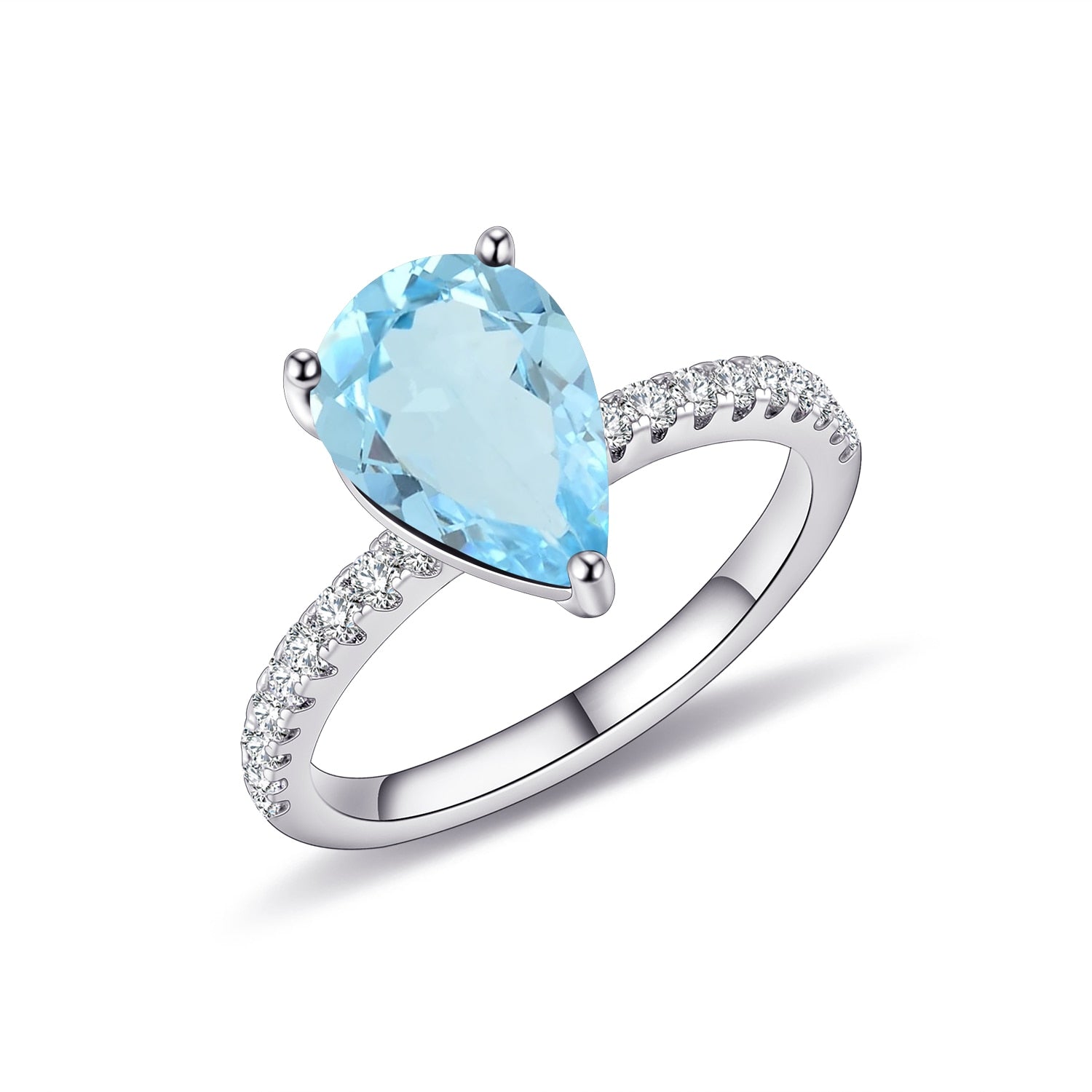 GEM'S BALLET Classic Pear Shape Sky Blue Topaz Engagement Rings 925 Sterling Silver Dainty Promise Ring September Birthstone Sky Blue Topaz|PS 8X12mm