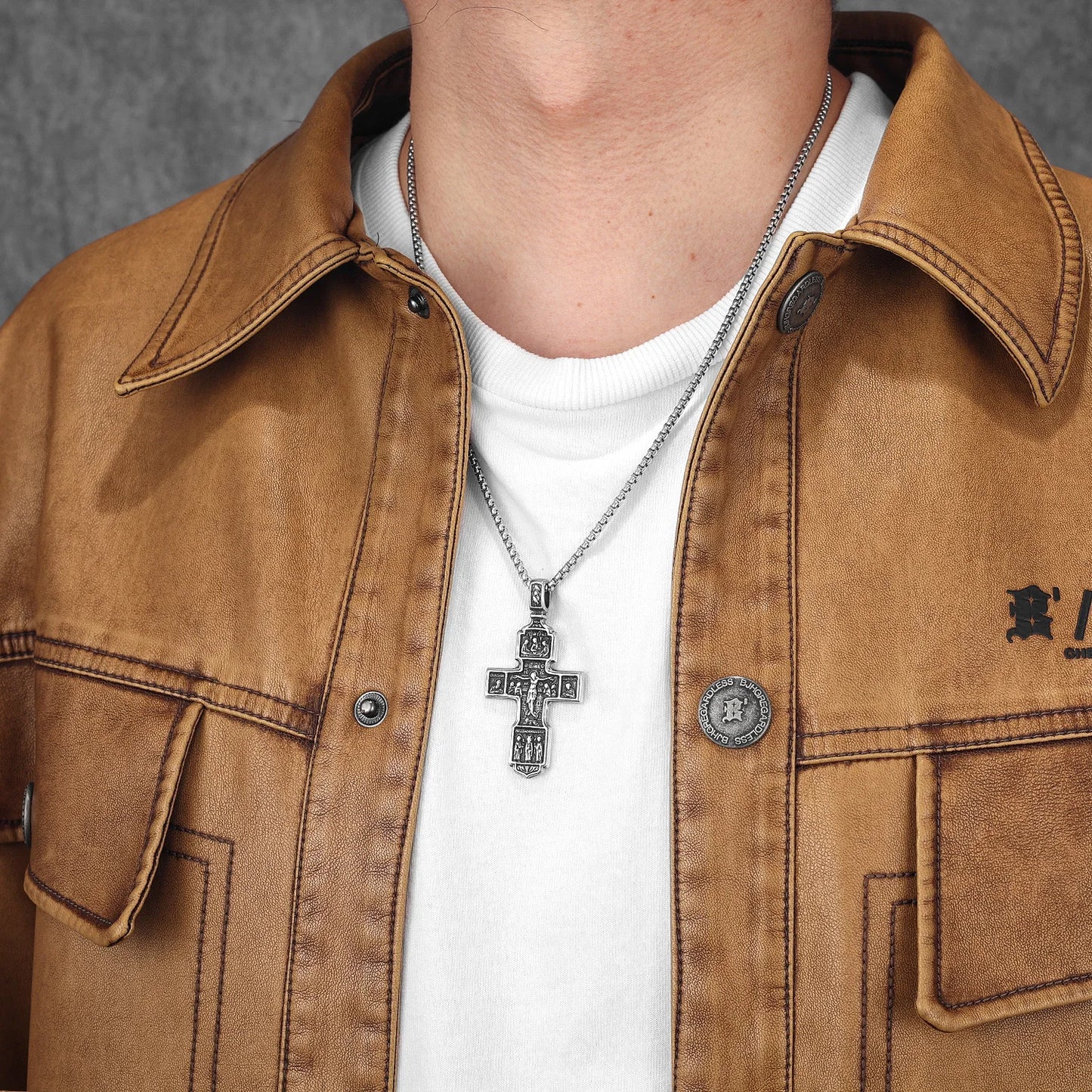 Cross Jesus Amulets Carving Stainless Steel Men Necklaces Pendant Chain Punk For Women Fashion Jewelry Gifts Wholesale