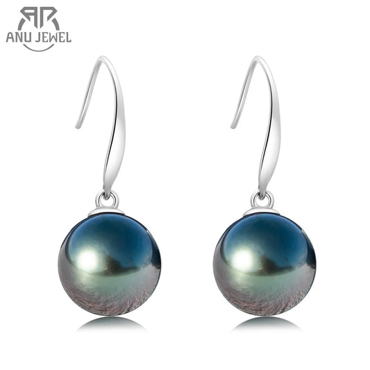 AnuJewel 18K Solid Gold 9-10 mm 8-9mm Tahitian Black Pearl Seawater Pearl Drop Earrings For Woman Fine Jewelry