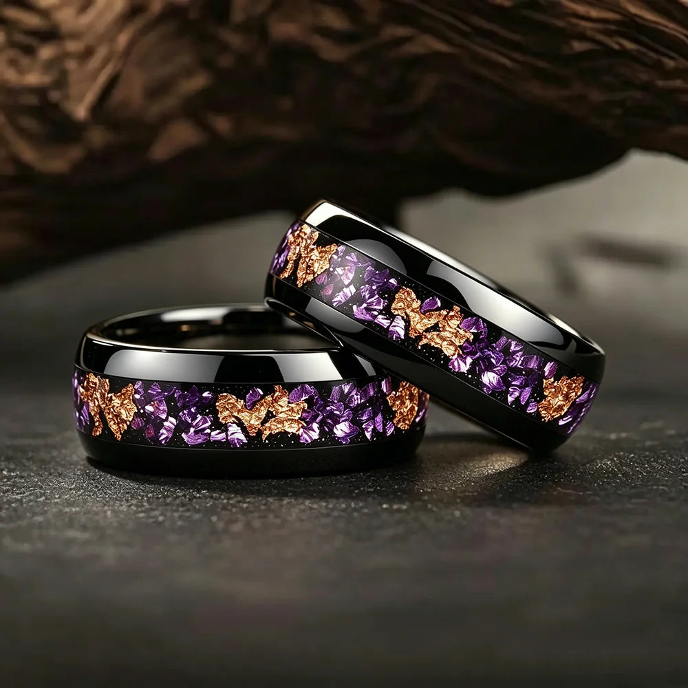 Fashion 8mm Men Stainless Steel Rings Inlay Galaxy Style Purple Abalone Shell Rings For Men Wedding Engagement Band Jewelry Gift