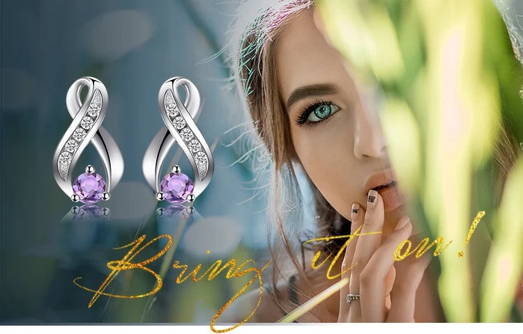 JewelryPalace Infinity Natural Purple Amethyst 925 Sterling Silver Stud Earrings for Women Jewelry