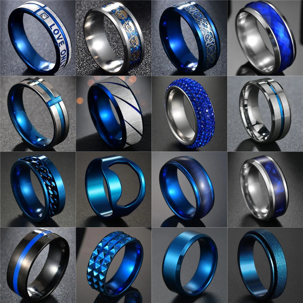 Fashion New 8mm Simple Men Ring Smooth Stainless Steel Blue Charms Rings Women's Couple Jewelry Gift Dropshipping