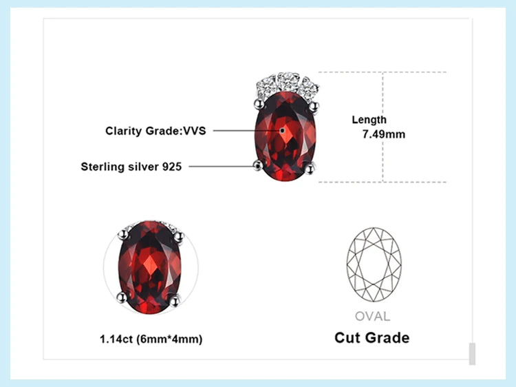 JewelryPalace Oval Red Genuine Natural Garnet 925 Sterling Silver Stud Earrings for Women Fashion Statement Gemstone Jewelry
