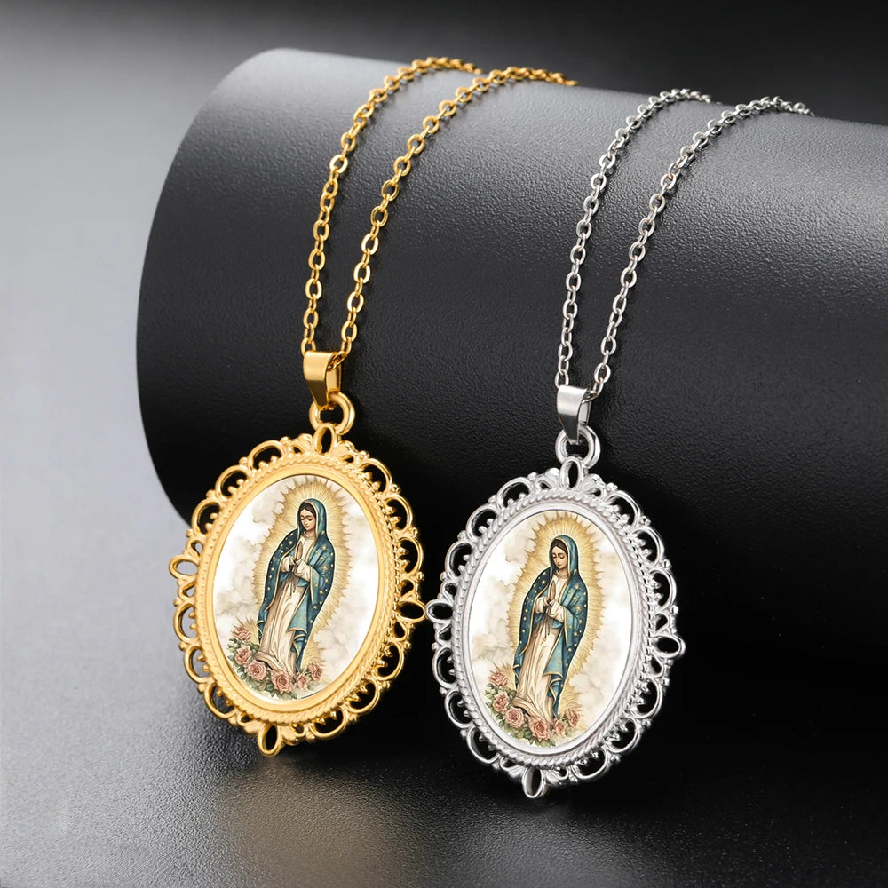 Our Lady of Guadalupe Necklace Catholic Virgin Mary Pendant Religious Faith Pray Protection Amulet Stainless Steel Jewelry