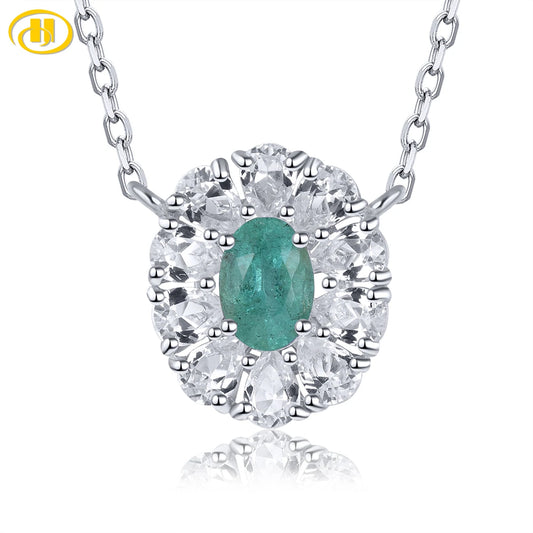 Natural Emerald White Topaz Solid Sterling Silver Pendants Rhodium Plated 0.4 Carats Genuine Gemstone Women Daily Jewelrys