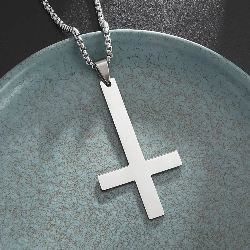 Stainless Steel Cross Letter Pendant Christian Savior Jesus Necklace Men and Women Religious Prayer Amulet Jewelry