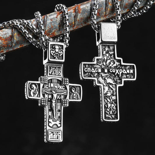 Jesus Carving Cross Amulets Stainless Steel Men Necklaces Pendant Chain Punk Women Fashion Jewelry Gifts Wholesale Dropshiping