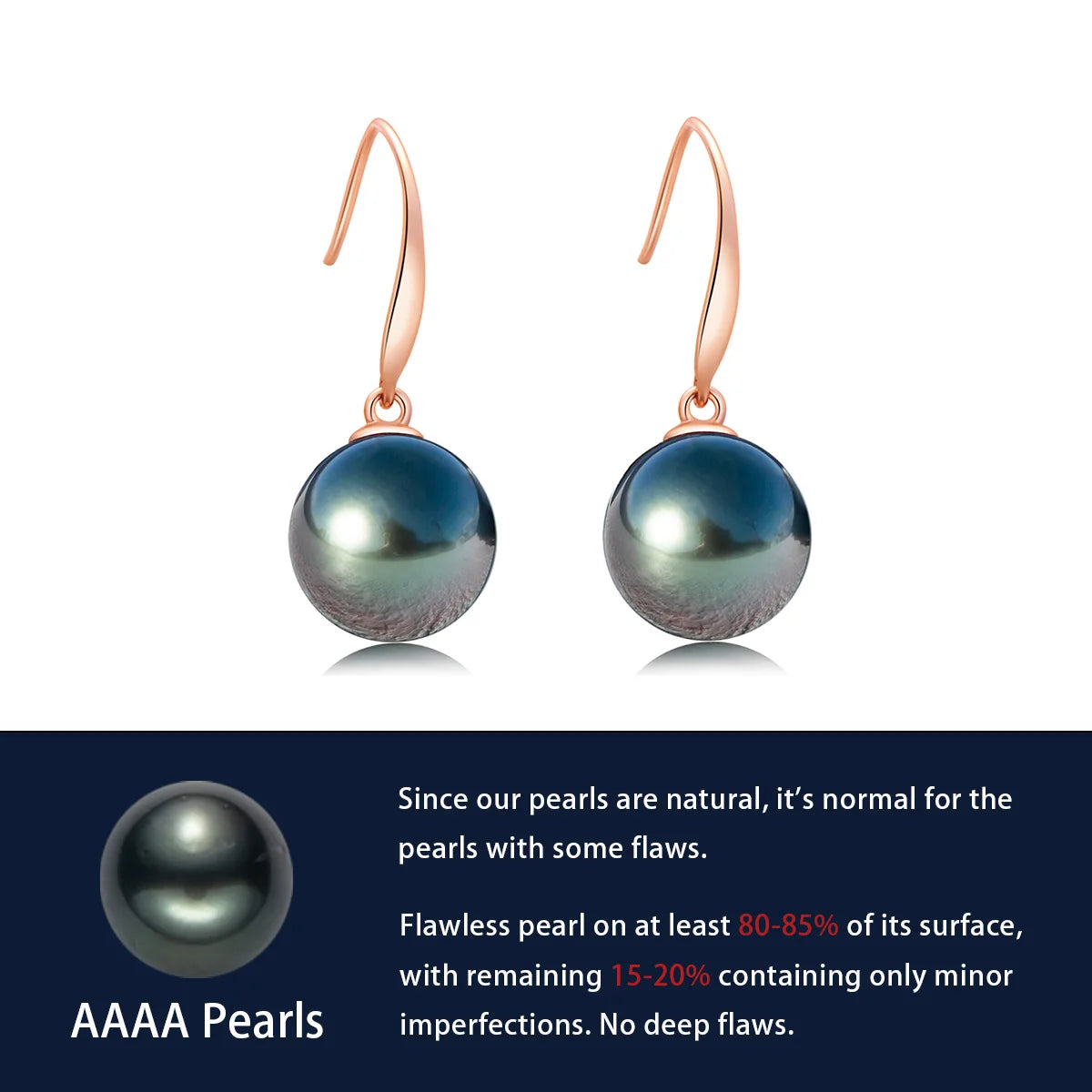 AnuJewel 18K Solid Gold 9-10 mm 8-9mm Tahitian Black Pearl Seawater Pearl Drop Earrings For Woman Fine Jewelry AAAA Rose Gold CHINA