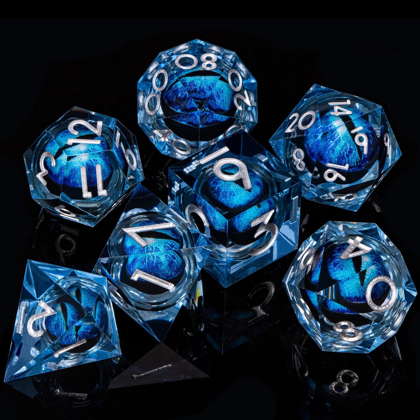 Dnd D20 Black Blue Liquid Flow Eye Dice Set & Ring D and D Sharp Edge Dice For Dungeon and Dragon Pathfinder Role Playing Games LS-04