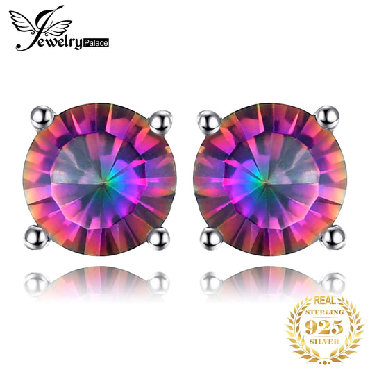 JewelryPalace Natural 4.9ct Rainbow Mystic Quartz 925 Sterling Silver Stud Earring for Woman Fashion Trendy Gift New Arrival CHINA