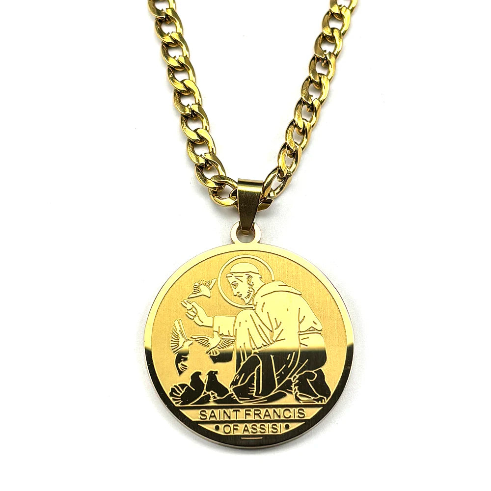SAINT FRANCIS OF ASSISI PROTECTOR OF ANIMALS Pendant Necklace for Women Men Stainless Steel Christian Medal Chain Jewelry Gift