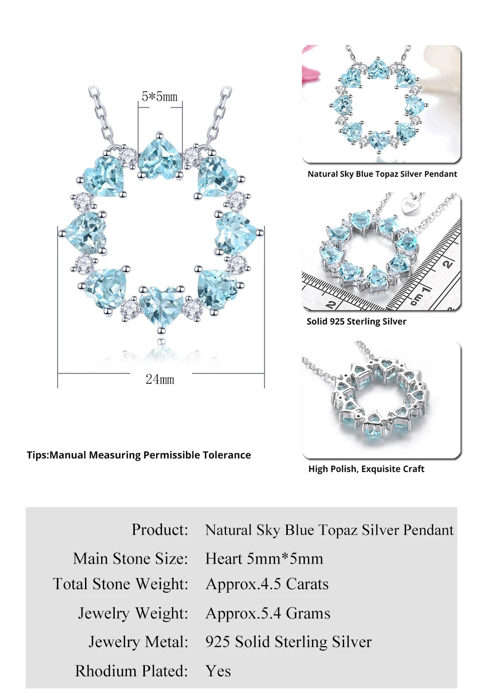 Colgantes de plata de ley con topacio azul cielo natural de 4,5 quilates, piedras preciosas auténticas para mujer, estilo romántico clásico, joyería fina, regalos.