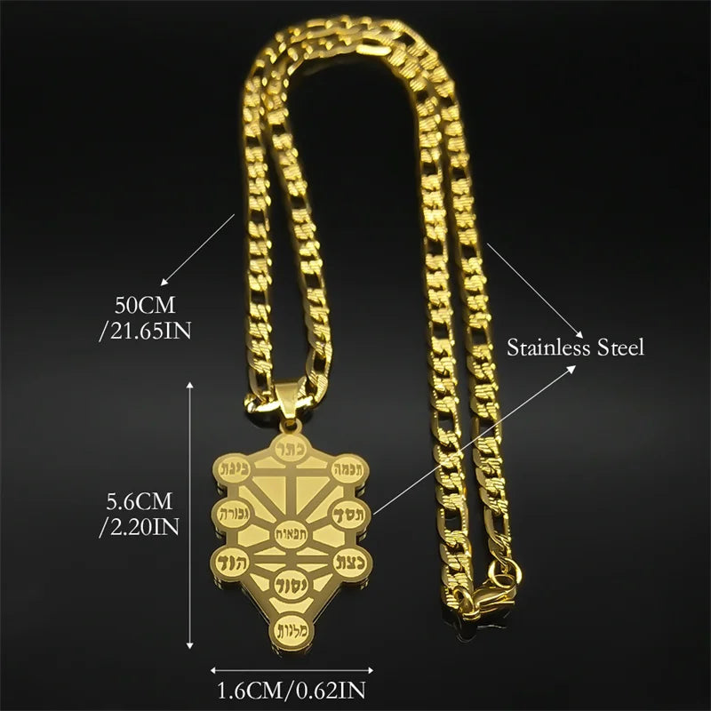 Kabbalah Sephirot Tree of Life Hebrew Pendant Necklace for Women Men Cabala Stainless Steel Chain Necklaces Jewelry Gifts