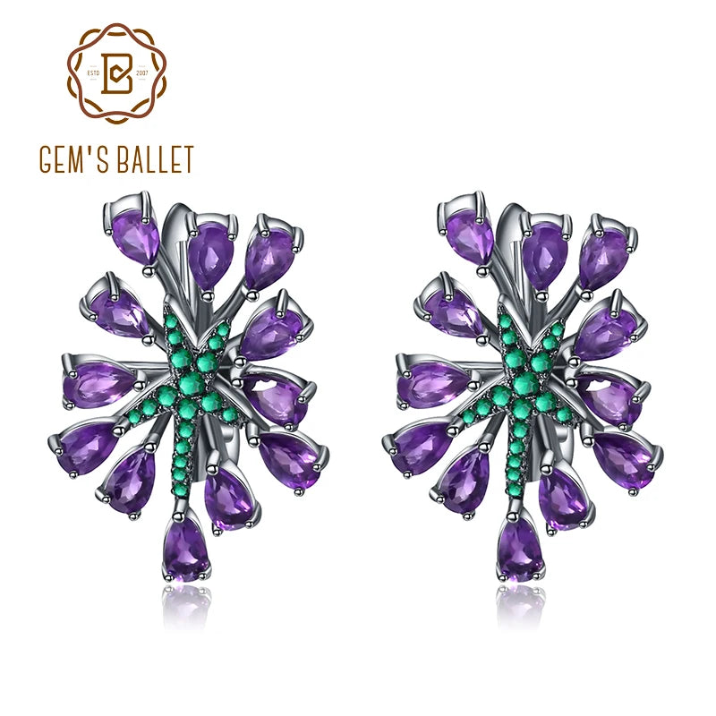 GEM'S BALLET 100% 925 Sterling Sliver Gothic Purple Clip Earrings 4.69Ct Natural Amethyst Gemstone Earrings For Women Party Fine Amethyst 925 Sterling Silver CHINA