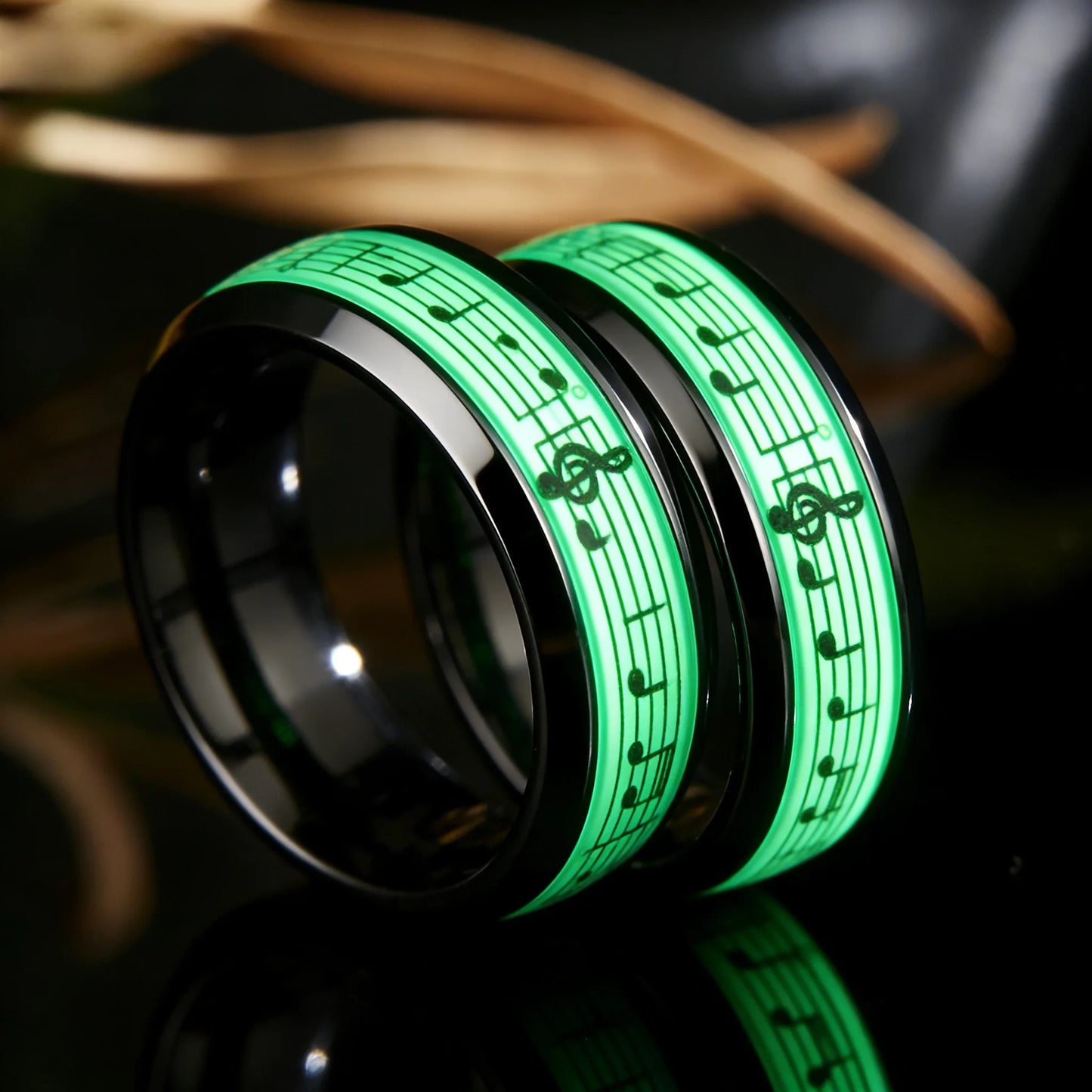 Stainless Steel Ring, Glowing In Dark Luminous Rings, Music Stave Pattern Rings for Men Women, Fashion Wedding Bands Jewelry
