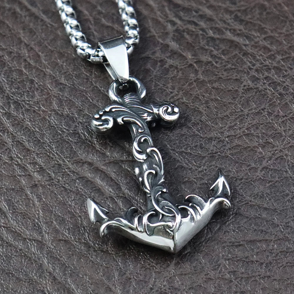 New Vintage Nordic Anchor Necklaces for Men Stainless Steel Viking Pendant Punk Biker Unique Amulet Jewelry Gift Dropshipping