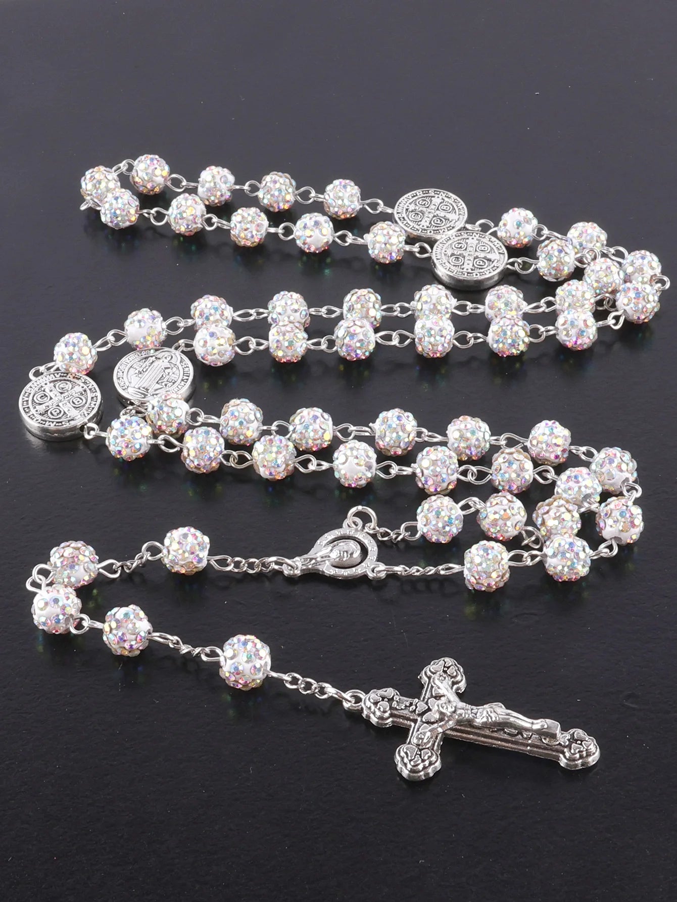 1 Piece Retro Classic Multi-Color 8mm Round Rosary DIY Pure Handmade Work Cross Religious Necklace Men's and Women's Jewelry GIF