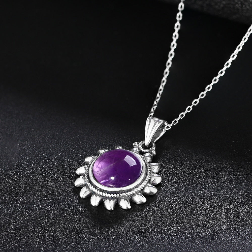 Nasiya Natural Amethyst Necklace Sterling S925 Silver Vintage Type Natural Gemstone Chorm Necklace for Women Gift